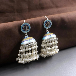 Real 925 Sterling Silver Enamel Pearl Jhumka Women Earrings