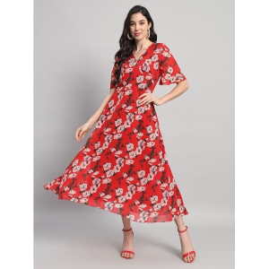 Curvydrobe Georgette Printed Full Length Womens Fit & Flare Dress - Red ( Pack of 1 ) - None