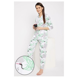 Clovia Cotton Nightsuit Sets - White Pack of 2 - L