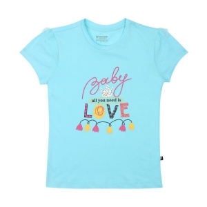 Proteens Girls Sky Blue printed Round Neck Tshirts - None