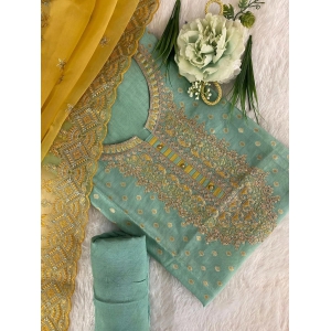 Sky Blue Chanderi Suit With Organza Dupatta