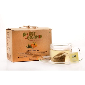 Just Organik Lemon Green Tea - 20 Hand stitched pyramid tea bags, 100% Organic