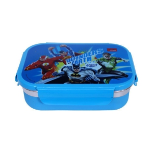 Jaypee Stainless steel lunch box with steel container Nowtoons Jr. Justice league Blue