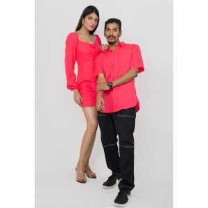 Crepe shirt and dress couple set-Pink / Custom / XXL