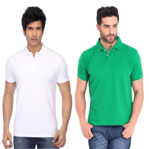 Cotton Blend Solid Half Sleeves Mens Polo Neck T-Shirt (Pack of 2)-XXL