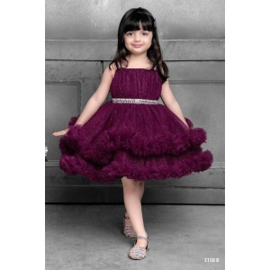 Childbird Wine Color Net With Sparkle Girls Party Dress-2-3 Year