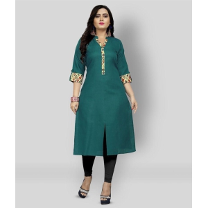 Rangrasiya - Green Cotton Women's Front Slit Kurti ( Pack of 1 ) - 4XL