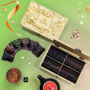 Chaiom Melange Tea Gift Box, Wooden Gift Box, Assorted 90 Tea Bags
