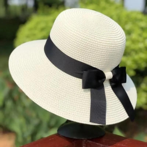 Mom and child straw hat set-White