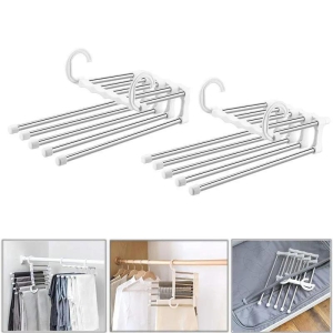 MULTI PRODUCTS 5 in 1 Premium Stainless Steel Clothes Hanger Multilayer Hanger for Closet Magic Foldable Space Saving Hanger-Pack of 3