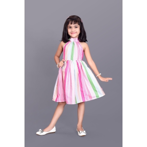 Kids Girls Knee Length Striped Multicolour Design Festive/Wedding Fit & Flare Dress-5 - 6 Year