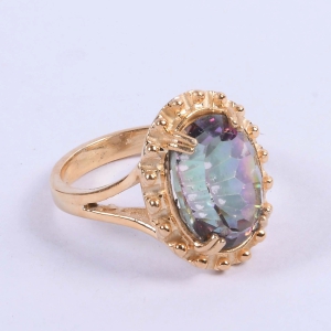 18K Yellow Gold Plated Prong Set Mystic Quartz Ring