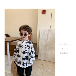 Children's Clothing Boys' white car Printed Short-Sleeved Shirt Summer Children Pure Cotton Shirt SprinG-6_12_MONTH