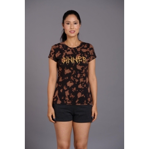 Sinner Printed Brown & Black Oversized T-Shirt for Women