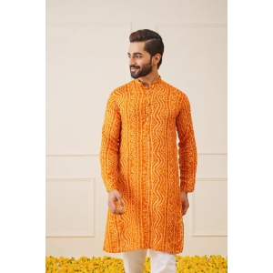 Mens Bandhani Printed Kurtas.-XL / Orange