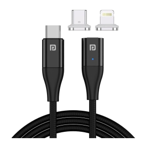 Portronics Konnect J2:Type C to 8 Pin USB + Type C Magnetic Cable ,Black (POR 1341) - Black