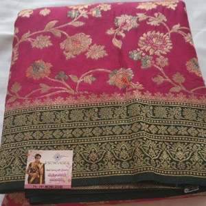 Banaras Floral Saree Pink