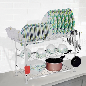 PALOMINO 3 LAYER 18*21 inch Wall Mount Modern Kitchen Utensils Dish Rack Stainless Steel Kitchen Rack Utensil Rack Utensil Stand With Extra Hooks