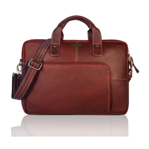 LEADERACHI Full Grain Genuine Leather 15 Inch Red Laptop Bag For Mens.