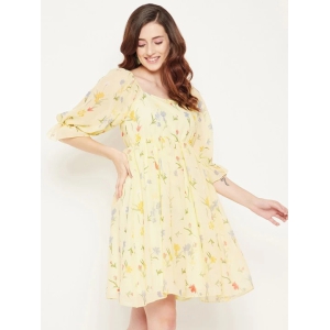 Floral Print Square Neck Puff Sleeve Georgette Fit & Flare Dress