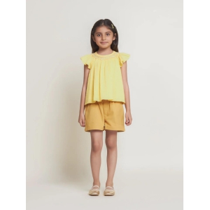 Fefa Flutter Sleeveless Embroided Cotton Girls Top - Yellow-10-11Y