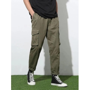 Olive Sprouted Men's Cotton Solid Multipocket Olive Cargo Pant Slim Fit Jogger-XL