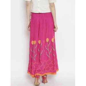 Women Pink Tulip Block Printed Flared Maxi Skirt