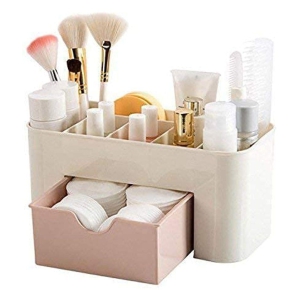 KP Mart Multi Functional Makeup Storage Box with Holder Dust Proof Cosmetic Organizer Water Proof Box for Desktop Bathroom, Dresser, Vanity and Countertop Cosmetic Box Plastic - Multicolor