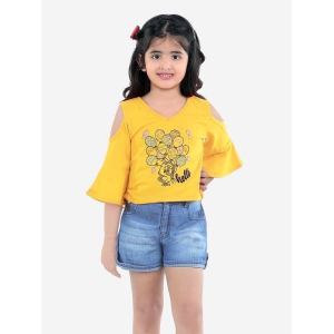 Naughty Ninos - Mustard Cotton Girls Top With Shorts ( Pack of 1 ) - None