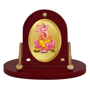 Diviniti 24K Gold Plated Kamal Ganesha Frame for Car Dashboard, Home Decor, Table & Office (8 CM x 9 CM)