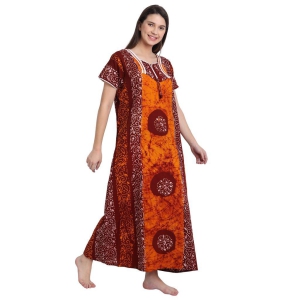 Cotton Batik Printed Maxi Nighty, Orange