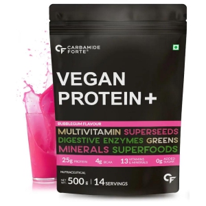 Carbamide Forte Vegan Protein Powder - Plant Based Pea Protein Powder with Multivitamin, Minerals, Superfoods, Digestive Enzymes - Bubble Gum Flavour - 500g