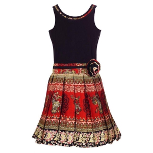 Girls Black & Red Printed Fit and Flare Dress - None