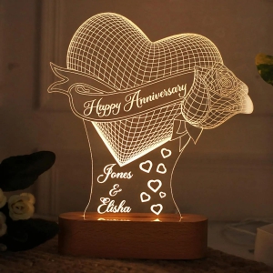 Personalized 3D Illusion Warm White LED Lamp for Anniversary