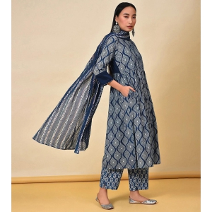 Find your mojo indigo Kurta Pant & Dupatta set-L