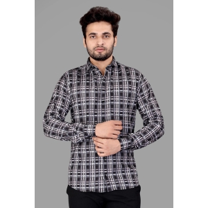 Black and Cream Cotton Blend Checks Print Casual Shirt-S