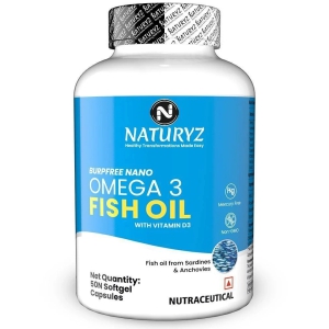 NATURYZ BURPFREE OMEGA 3 Fish Oil 2000 Mg with Vitamin D3 for Skin, Eyes, Heart & Brain -50 Softgels