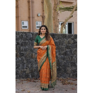 Fantastic Orange Color Dola Silk Saree