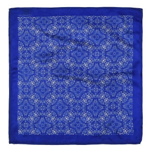 Chokore Cobalt Blue and White Silk Pocket Square -Indian At Heart line-18x18