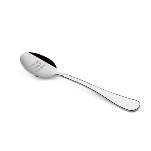 FnS Customized Mirror Finish Ebro Dinner Spoon 6 Pc Set with Gift Box Packaging (Text on Cup)