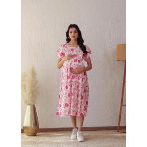 Plus size Pink Floral Cotton Nursing Midi Dress: Stylish Comfort-6xl