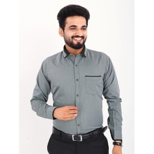 Grey Viscose Rayon Solid Pasting Collar Shirt-L