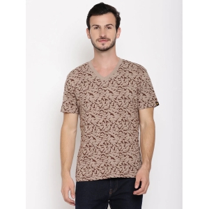 Birds Camo Printed Beige Men T-Shirt-L