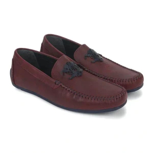 Men Burgundy Two-Tone Driver Shoes With Filigree Logo-10