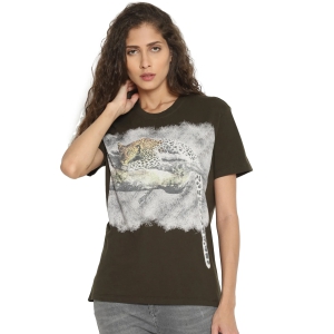 Wolfpack Women Olive Green Printed T-Shirt-M