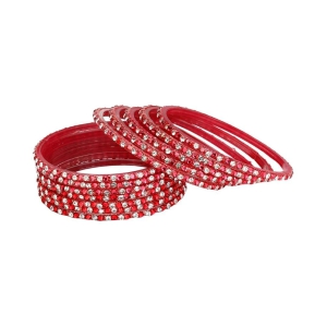 Somil 12 Red Glass Bangle Party Set Fully Ornamented With Colorful Beads & Crystal With Safety Box-EO_2.2 - None