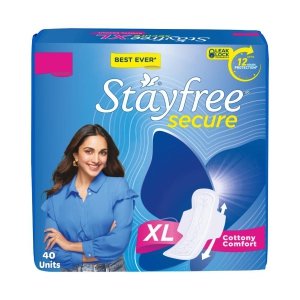 Stayfree Secure XL | 40 UNITS | Cottony comfort Sanitary pads with leak lock Technology, up to 12 hours protection