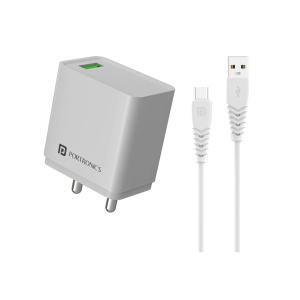 PORTRONICS POR 10017 ADAPTO 18W CHARGER WITH CABLE (Color - White) by ZALANI COLLECTION NX