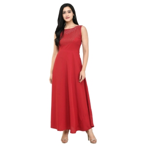 Oceanista Women''s Crepe Embellished Partywear Red Maxi Dress-M