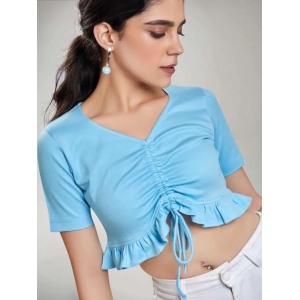 Baby Blue Drawstring Ruffle Crop Top-L